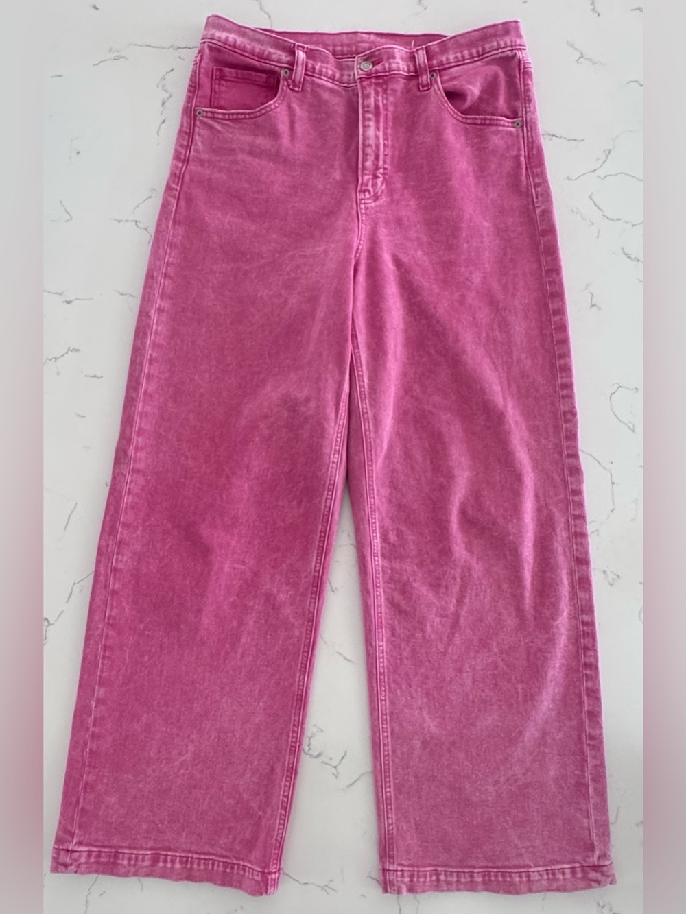 Gap High Rise Stride Ankle Jeans 32/14 Tall Pink Wide Leg Acid Wash Streetwear - Picture 2 of 9